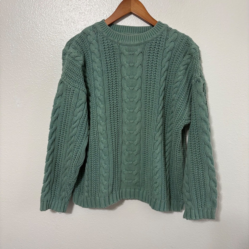 Vintage Eddie Bauer Medium Light Teal Cotton Cable Knit Chunky Sweater Colorful